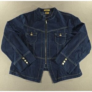 DG Drama Gold Womens‎ 3X Blue Rhinestone Fleur De Lis Western Zip Jacket